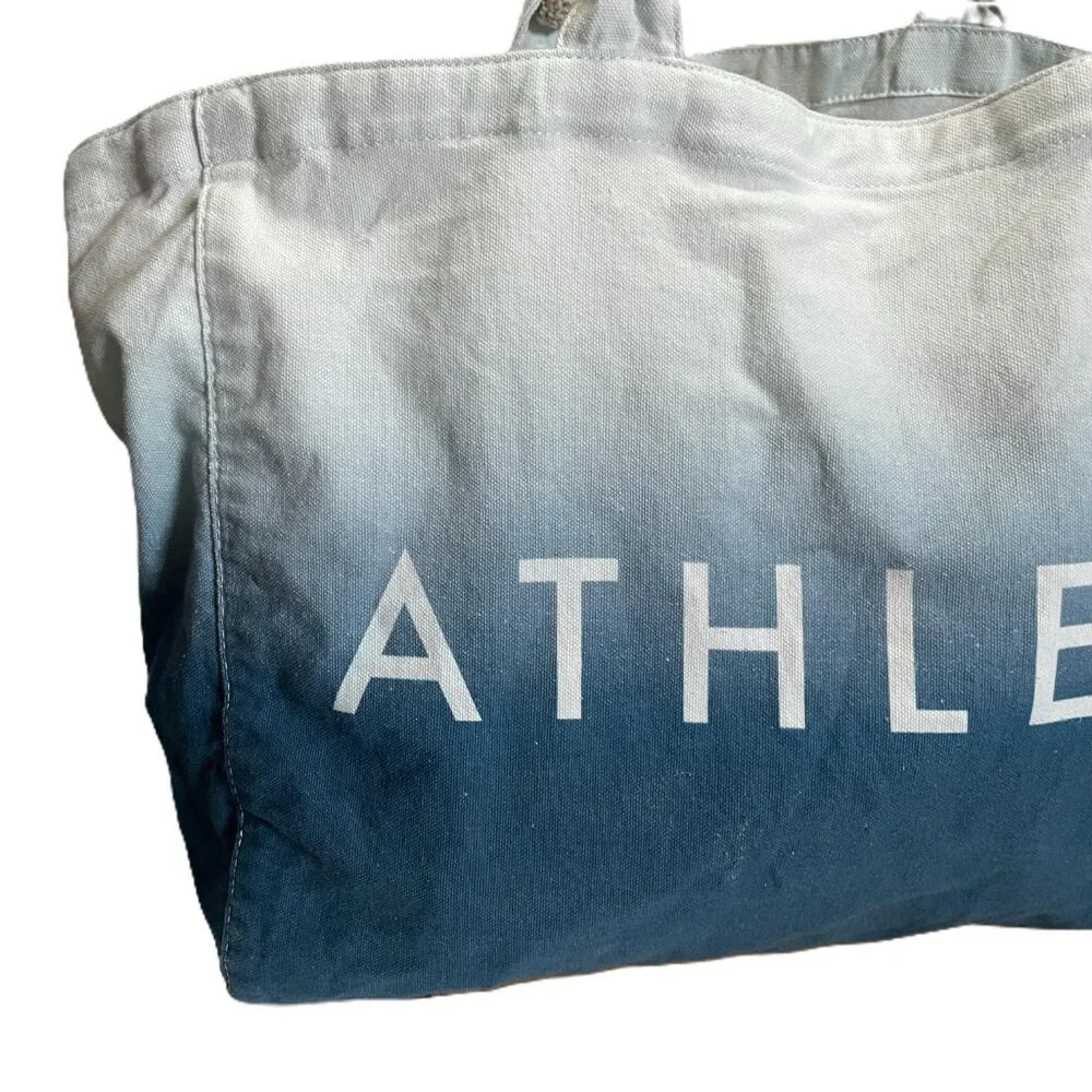 Athleta Tote Bag Blue Ombre Large Cotton Canvas Shopping Bag 19x13 Athleisure
